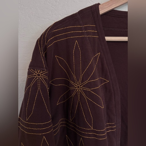 Zara Brown Oversized Knit 100% Cotton Flower Embroidered Cardigan Shacket Jacket - Picture 8 of 10